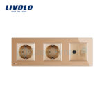 Priza tripla Livolo cu rama din sticla 2 prize simple+TV/internet - imagine 2