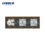 Priza tripla Livolo cu rama din sticla 2 prize simple+TV/internet - imagine 3