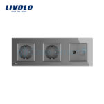 Priza tripla Livolo cu rama din sticla 2 prize simple+TV/internet - imagine 2