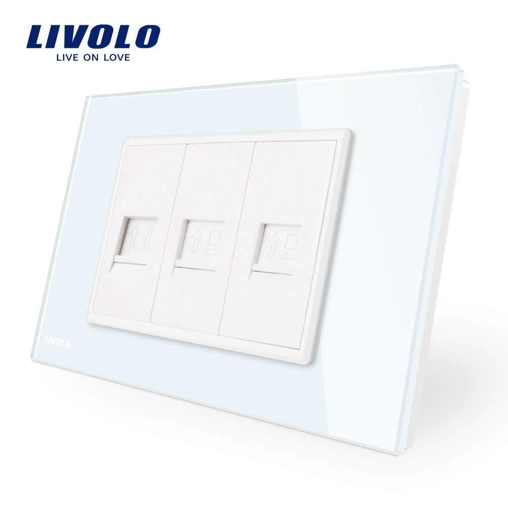 vl-c392tcc-81-alb1.jpg Priza telefon+dubla internet Livolo cu rama din sticla - standard italian - imagine 1