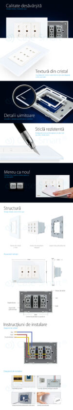 Priza tripla italiana Livolo cu rama din sticla - standard italian - imagine 2