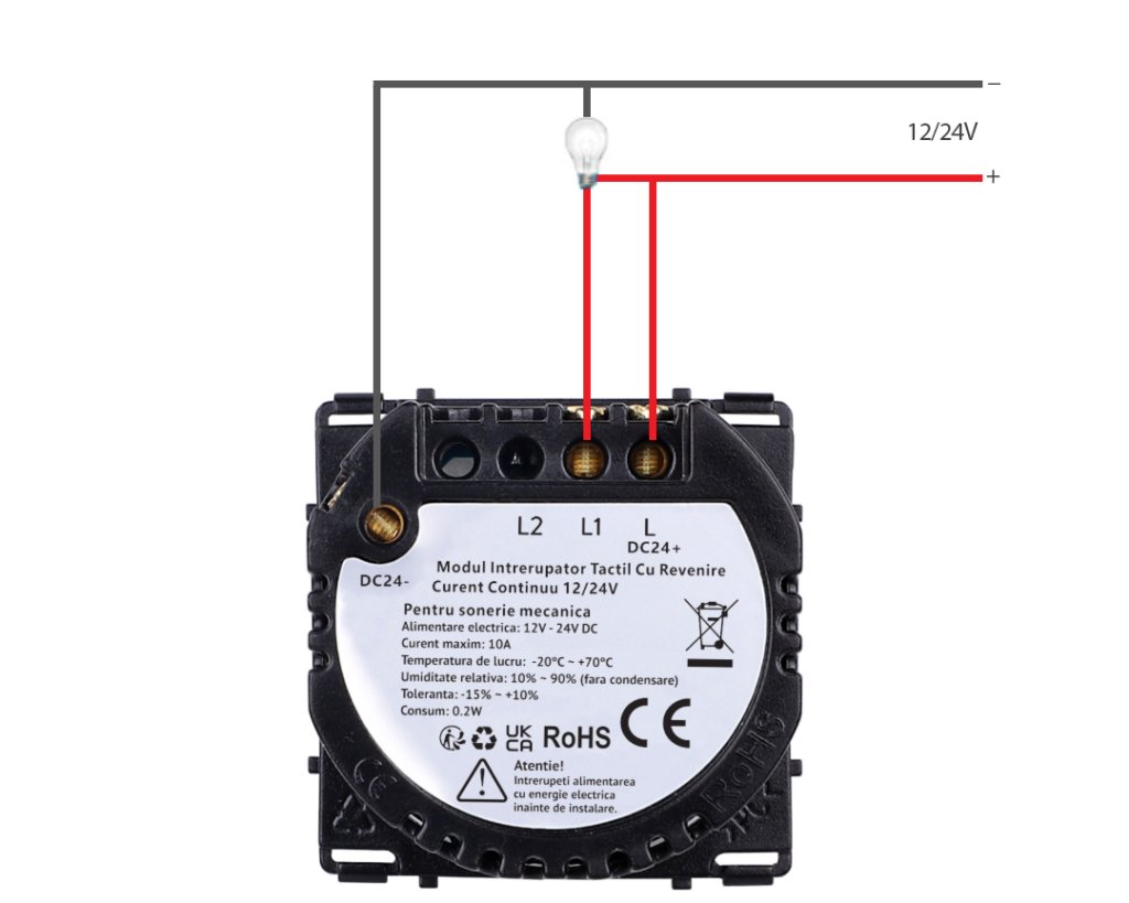 Intrerupator Simplu cu Revenire Curent Continuu 12/24V cu Touch din Sticla LUXION