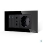 Intrerupator Dublu Cap Scara + Priza Ingusta + Priza Schuko cu Rama din Sticla LUXION, Standard Italian, 4M