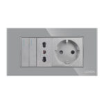 Intrerupator Dublu Cap Scara + Priza Ingusta + Priza Schuko cu Rama din Sticla LUXION, Standard Italian, 4M
