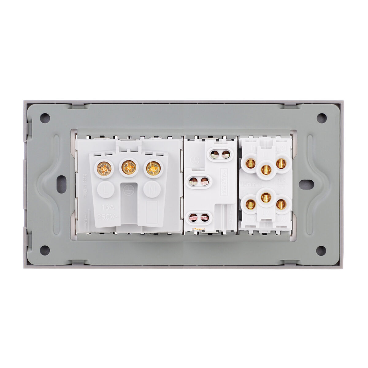 Intrerupator Dublu Cap Scara + Priza Ingusta + Priza Schuko cu Rama din Sticla LUXION, Standard Italian, 4M