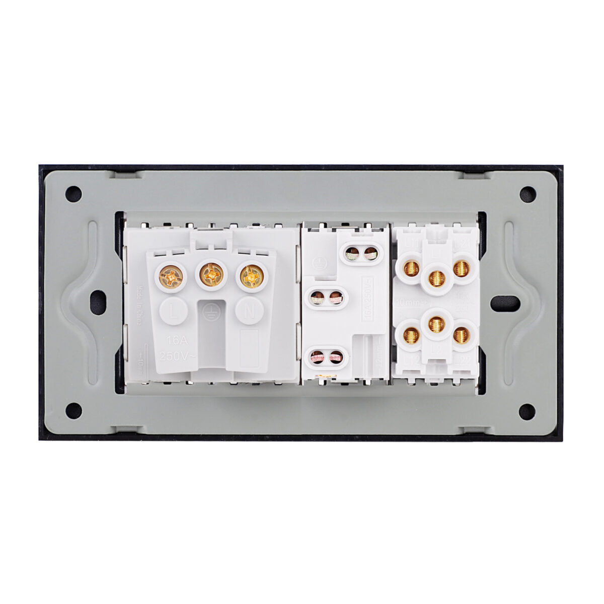 Intrerupator Dublu Cap Scara + Priza Ingusta + Priza Schuko cu Rama din Sticla LUXION, Standard Italian, 4M